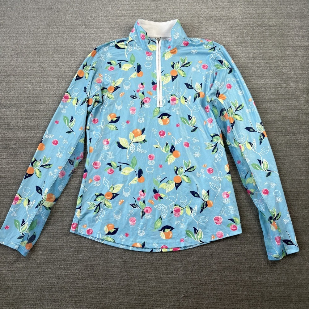 San Soleil Shirt Women's XS Blue Cocktail Mimosa Print 1/4 Zip Golf UPF 50